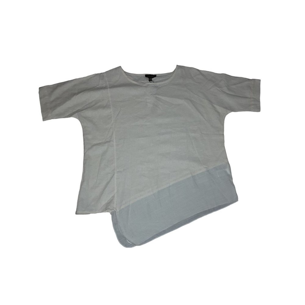 Melissa Paige Ivory Oversized Top Linen Blend Asymmetry Hem Size M